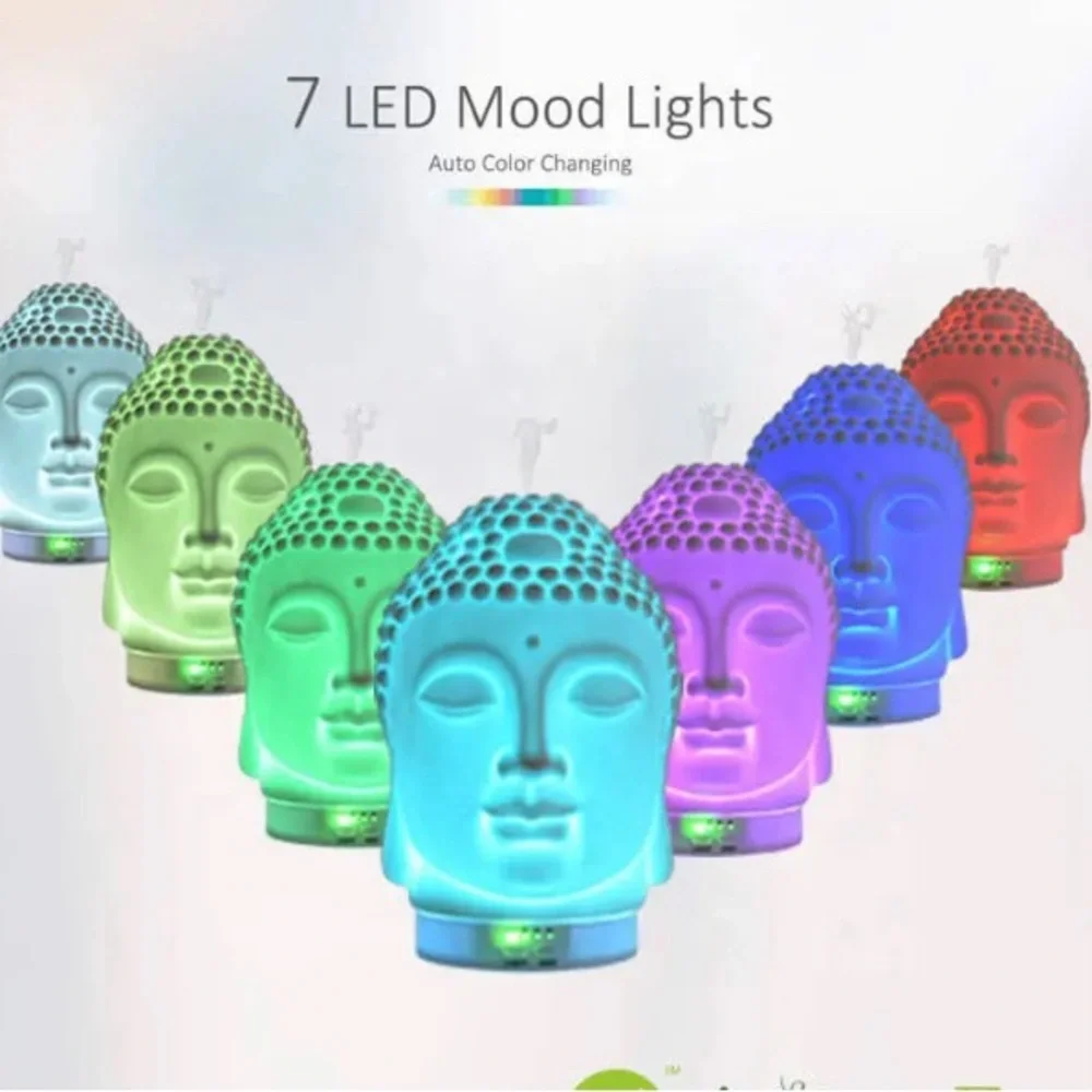 New, Aromar Ultrasonic Aroma Oil Diffuser Buddha Ceramic Deco Art White